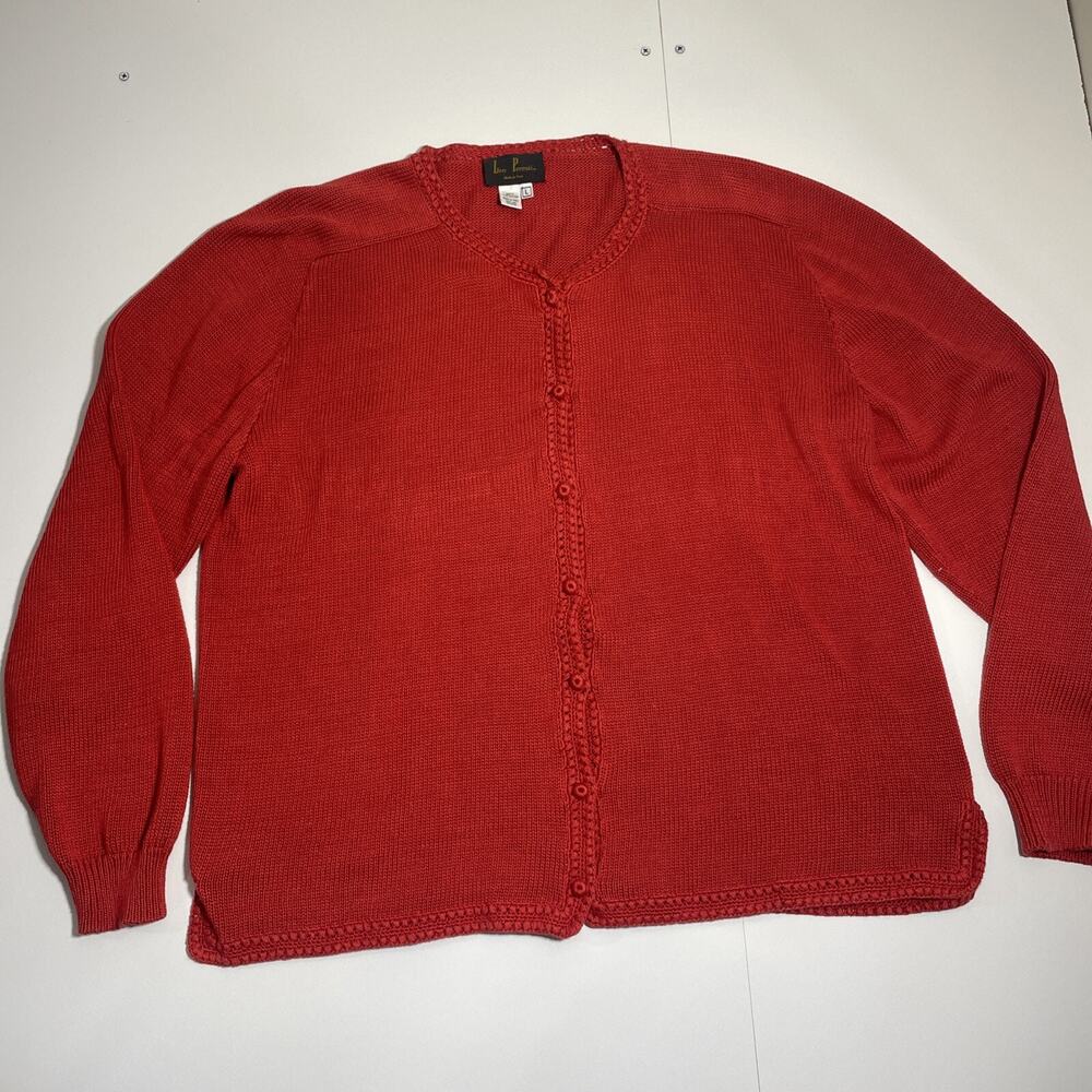 Leo Peressi Cardigan Sweater Womens Large Red 100% Cotton